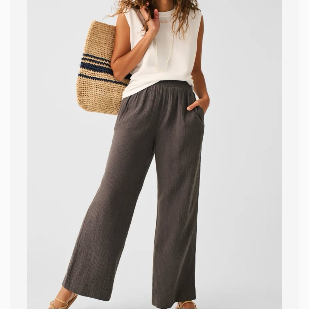 Faherty Dream Cotton Gauze Wide Leg Pant